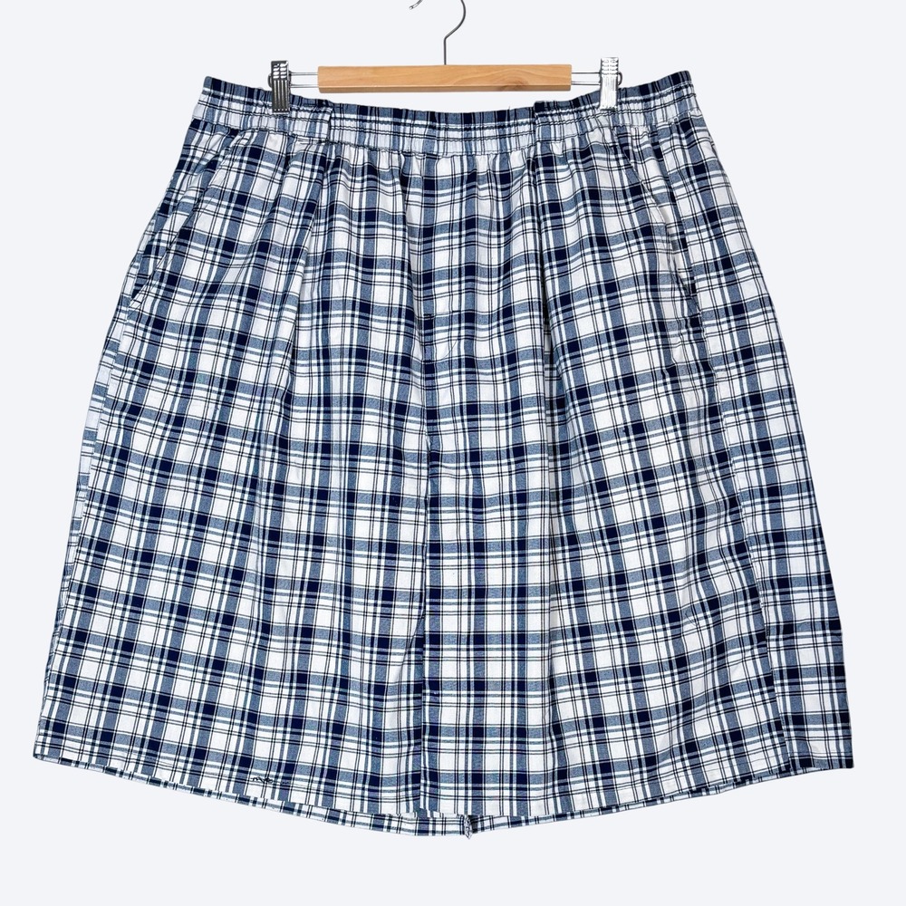 Preppy Schoolgirl Blue Plaid Elastic Waist Skirt Women's XL+ Modified Midi